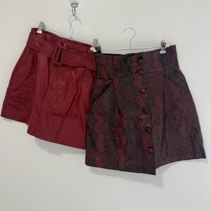 ZARA Red Faux Leather Belted Skirt +Red Snakeskin Button Skirt Bundle Size Small